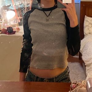 Brandy Melville bella dark navy and grey cropped long sleeve Baseball Tee